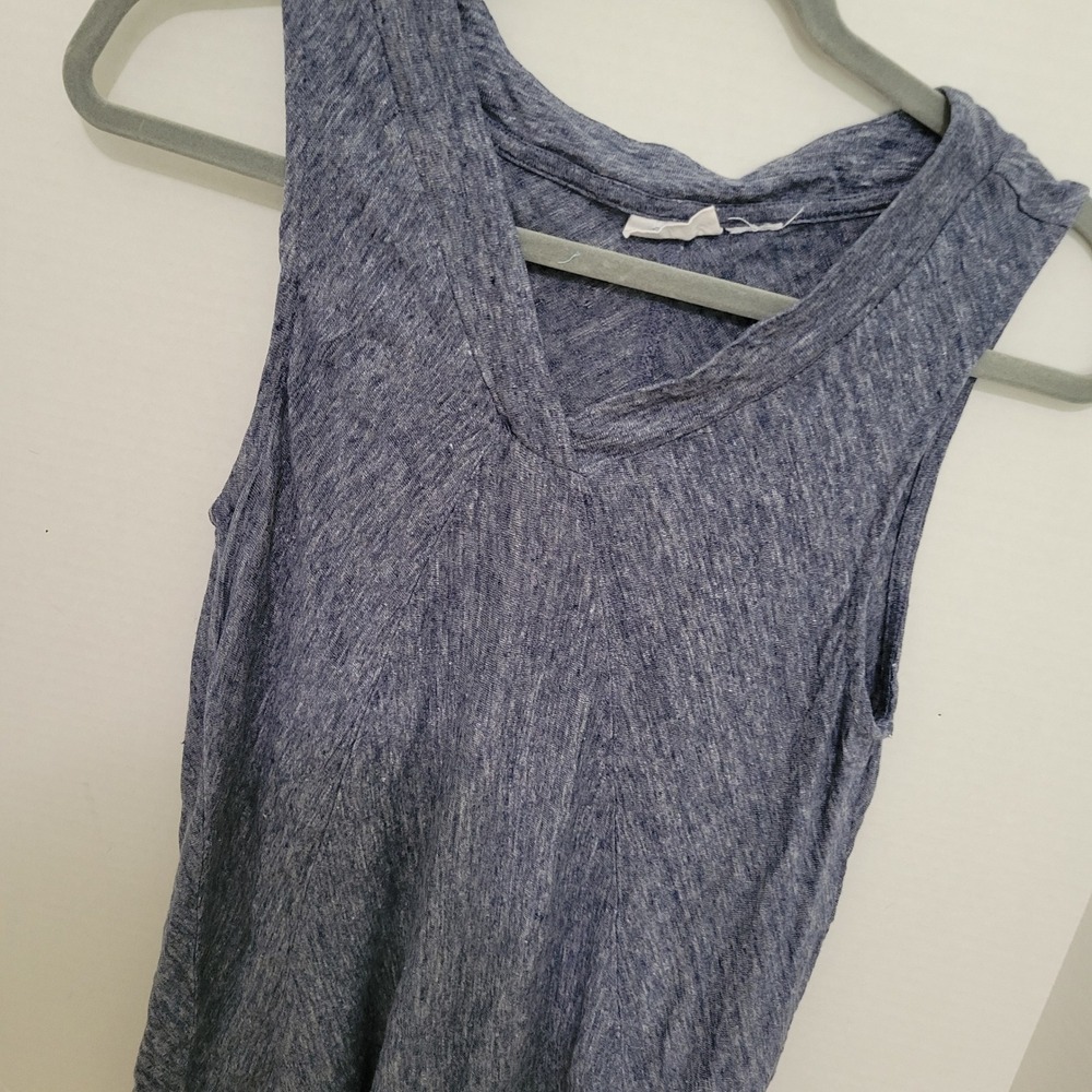 Sigrid Olsen Blue 100% Linen V-Neck Sleeveless Knit Tank Top Heathered Small